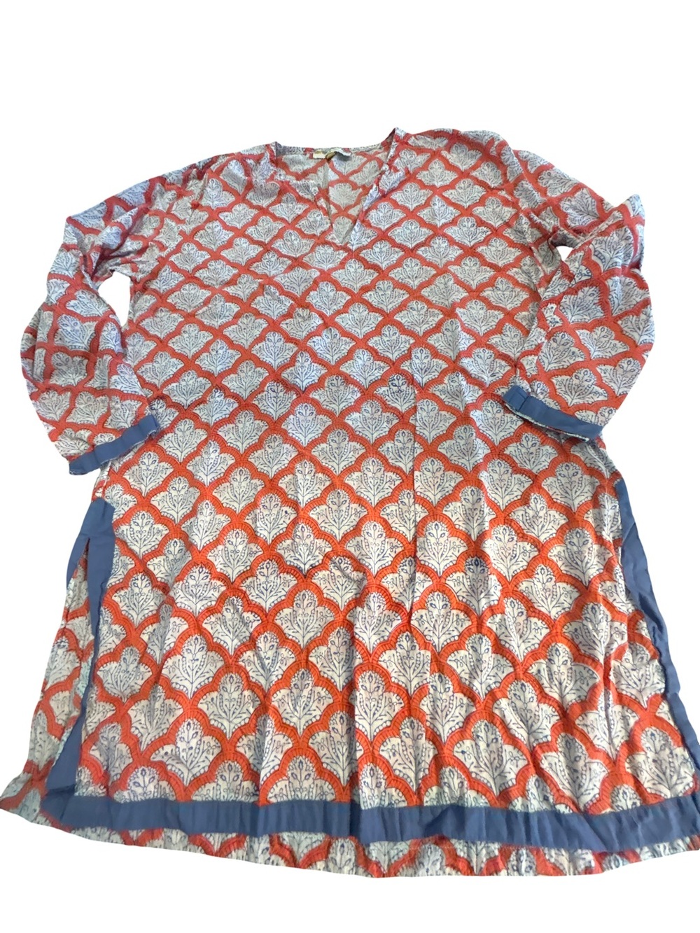 Roberta Roller Rabbit for Piperlime Orange Blue Block Print Tunic Top L Granola